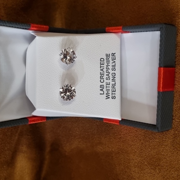 White Sapphire Sterling Silver Stud Earrings - Picture 2 of 3